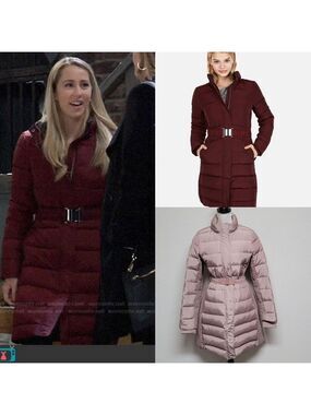 Express Light Mauve Quilted Shirred Side Belted Puffer Down Jacket Trench Coat L